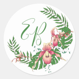 Pink Lady Slipper Orchid Initialen Runder Aufkleber