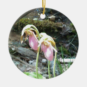 Pink Lady Slipper Orchid Keramikornament