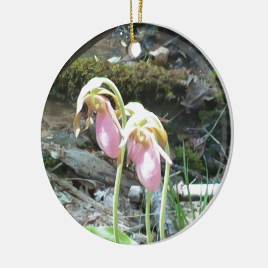 Pink Lady Slipper Orchid Keramikornament (Links)