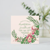 Pink Lady Slipper Orchid Wreath Peach Wedding Einladung (Stehend Vorderseite)