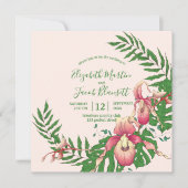 Pink Lady Slipper Orchid Wreath Peach Wedding Einladung (Vorderseite)