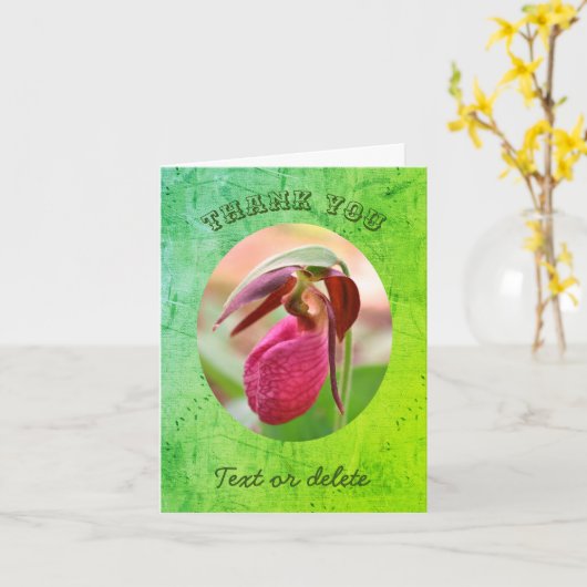 Pink Lady Slipper Personalisiert Danke Karte (Gelbe Blume)