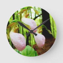 Pink Lady Slipper Wild Orchid Runde Wanduhr