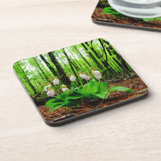 Pink Lady Slipper Wild Orchid Untersetzer (Linke Seite)