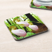 Pink Lady Slipper Wild Orchid Untersetzer (Linke Seite)