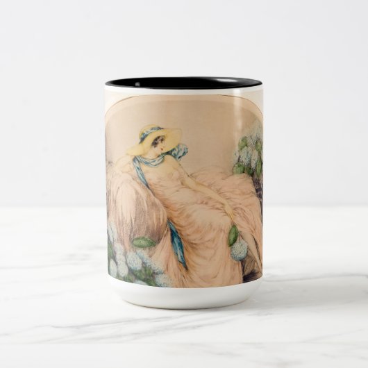 Pink Lady von Louis Icart Zweifarbige Tasse (Mittel)