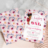 Pink Ladybug African Afro Girl Erster Geburtstag Einladung