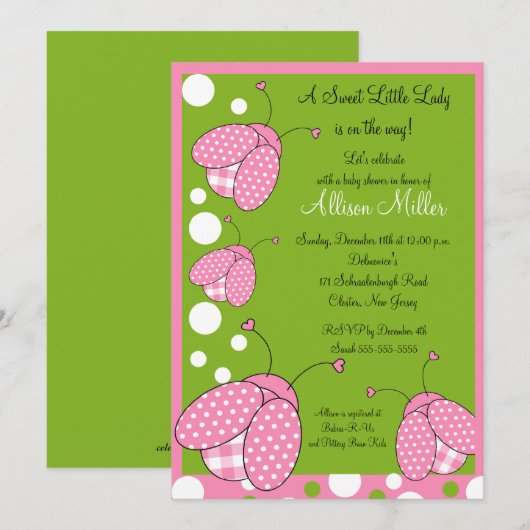 Pink Ladybug Babydusche Einladung (Vorne/Hinten)