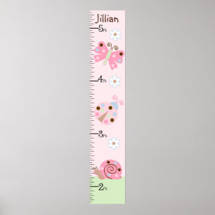Pink Ladybug & Butterfly Growth Chart Poster
