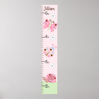 Pink Ladybug & Butterfly Growth Chart Poster