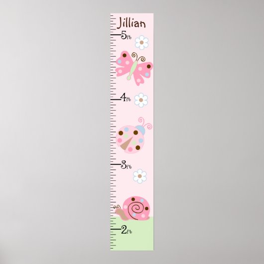 Pink Ladybug & Butterfly Growth Chart Poster (Vorne)