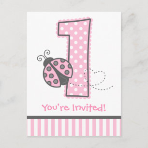 Pink Ladybug Einladung zum 1. Geburtstag
