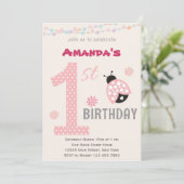 Pink Ladybug Erster Geburtstag Party Einladung (Stehend Vorderseite)