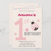 Pink Ladybug Erster Geburtstag Party Einladung (Vorne/Hinten)