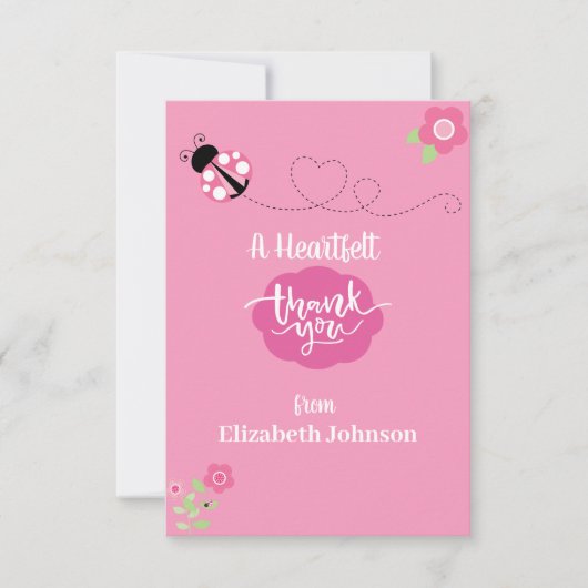 Pink Ladybug Flat Danke Karte (Vorderseite)