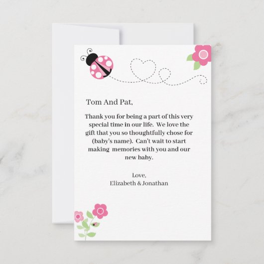 Pink Ladybug Flat Danke Karte (Rückseite)