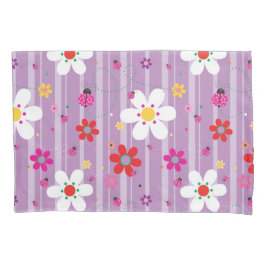 Pink Ladybug Floral Retro Illustration Muster Kissenbezug