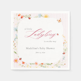Pink Ladybug Garden Floral Baby Shower Serviette