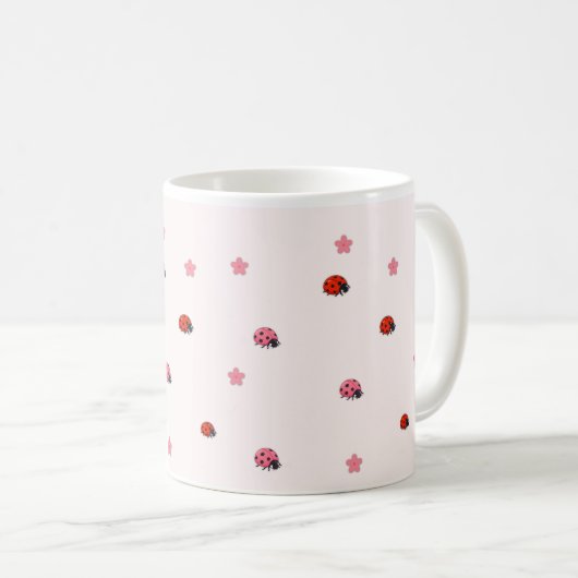 Pink Ladybug Garden Pattern Mug Kaffeetasse (VorderseiteRechts)