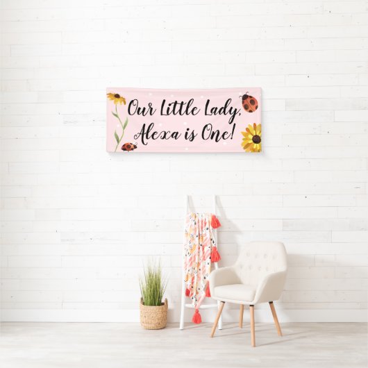 Pink Ladybug Geburtstagsparty Banner (Insitu)