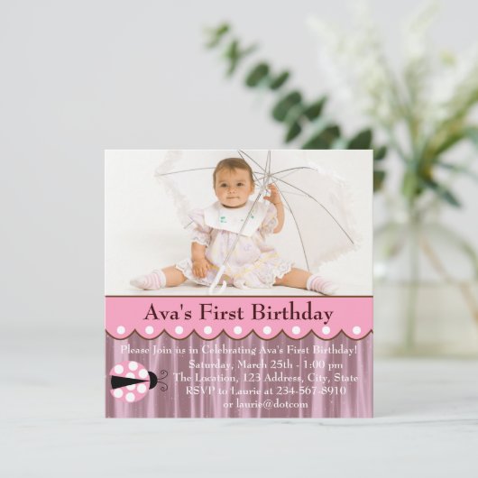 Pink Ladybug Geburtstagsparty Einladung (Stehend Vorderseite)