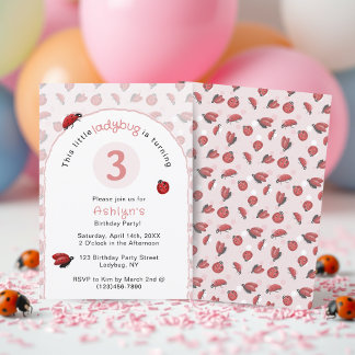 Pink Ladybug Girls Birthday Invitation Einladung