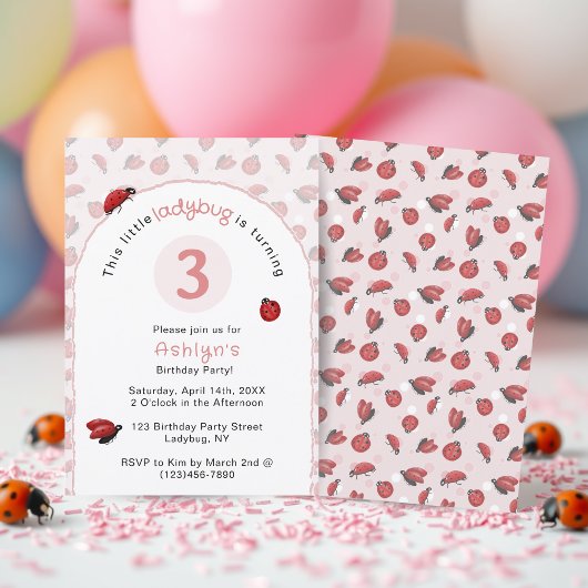Pink Ladybug Girls Birthday  Invitation Einladung