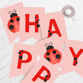 Pink Ladybug Happy Birthday Wimpelkette Banner