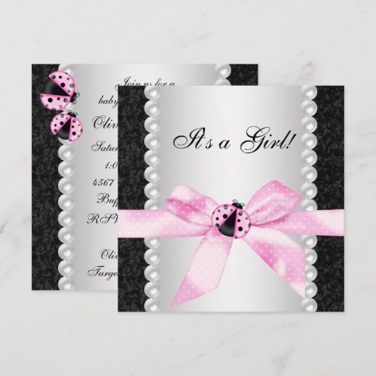 Pink Ladybug Kinderdusche Einladungen (Vorne/Hinten)