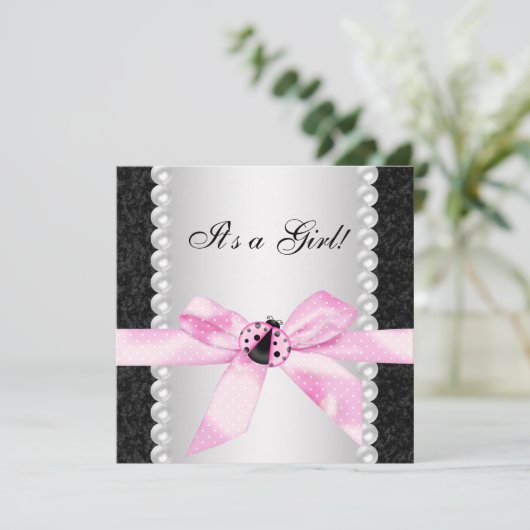 Pink Ladybug Kinderdusche Einladungen (Stehend Vorderseite)