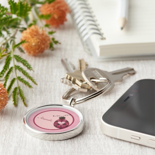 Pink Ladybug Personalisierter Schlüsselanhänger (Seite)
