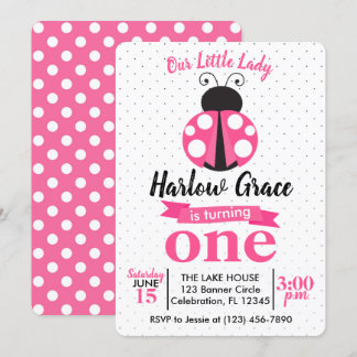 Pink Ladybug Polka Dots Girls Geburtstag Einladung