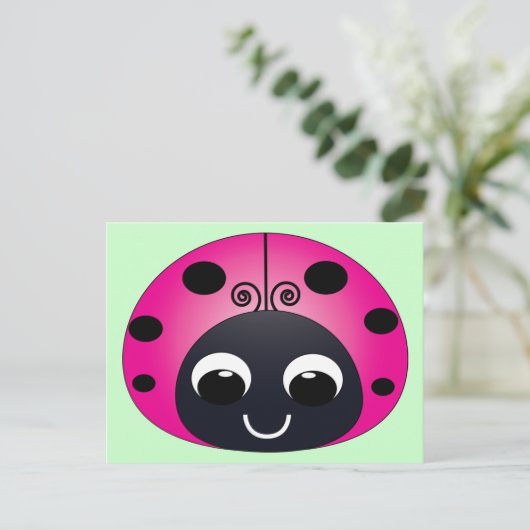 Pink Ladybug Postcard Postkarte (Stehend Vorderseite)