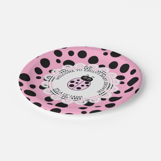 Pink Ladybug Themed Baby Dusche Pappteller (Schrägansicht)