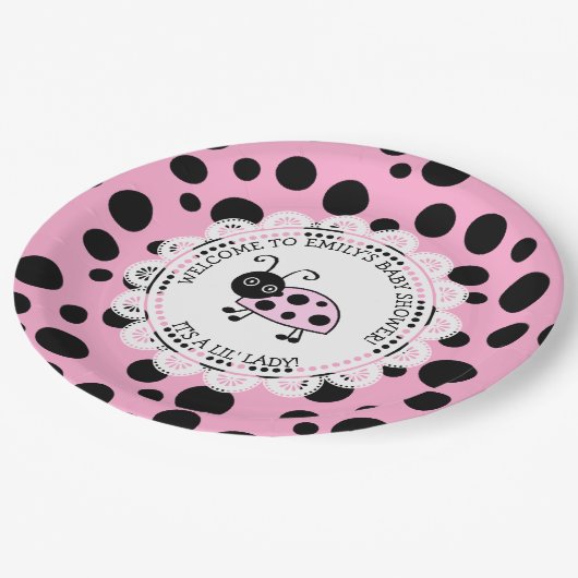 Pink Ladybug Themed Baby Dusche Pappteller (Schrägansicht)