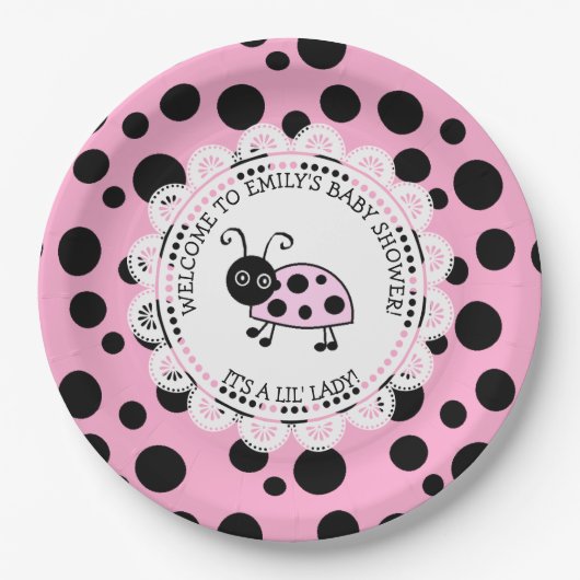 Pink Ladybug Themed Baby Dusche Pappteller (Vorderseite)