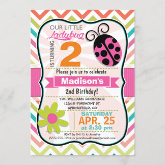 Pink Ladybug und Blume Girly Birthday Party Einladung