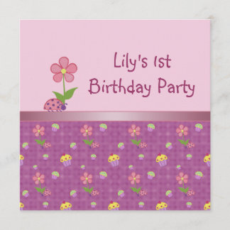 Pink Ladybug und Cupcake Birthday Party Einladung