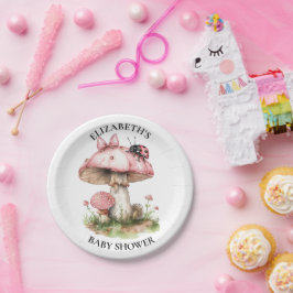 Pink Ladybug Watercolor Babydusche Pappteller