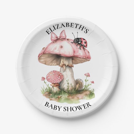Pink Ladybug Watercolor Babydusche Pappteller (Vorderseite)