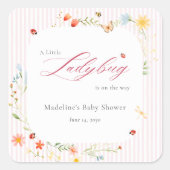 Pink Ladybug Wildflower Garden Baby Shower Quadratischer Aufkleber (Vorderseite)