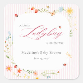 Pink Ladybug Wildflower Garden Baby Shower Quadratischer Aufkleber