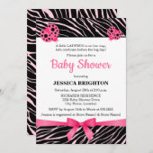 Pink Ladybug Zebra Stripes Babydusche Einladung (Vorne/Hinten)
