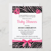 Pink Ladybug Zebra Stripes Babydusche Einladung (Vorderseite)