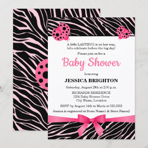 Pink Ladybug Zebra Stripes Babydusche Einladung