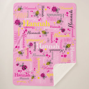 Pink Ladybugs bies herzen Girls individuelle Name Sherpadecke