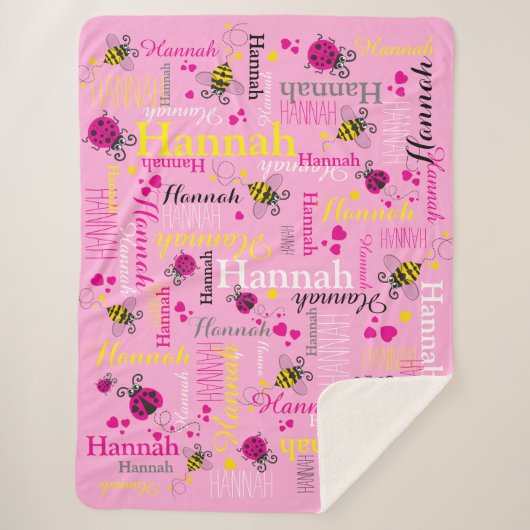 Pink Ladybugs bies herzen Girls individuelle Name Sherpadecke (Vorderseite)