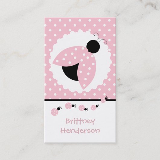 Pink Ladybugs Giro Play Date Card Telefonnummerkarte (Vorderseite)
