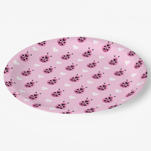 Pink Ladybugs Pappteller (Schrägansicht)