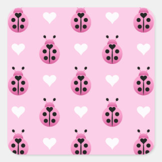 Pink Ladybugs Quadratischer Aufkleber